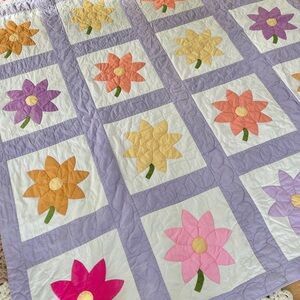 Vintage Cotton Patchwork Floral Quilt Blanket